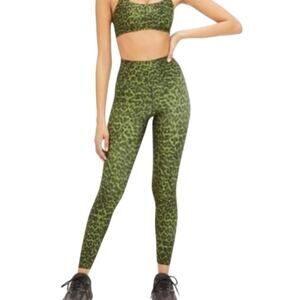 NWT Good American Core Power Pesto Leopard Animal Print Green Black Leggings 1/S